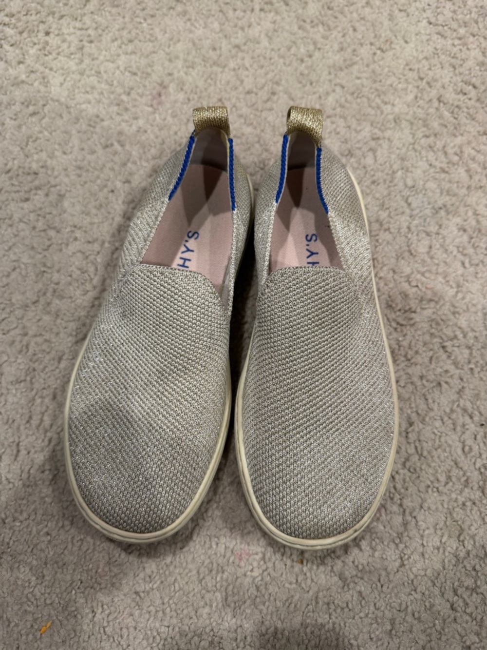 Rothy's Silver Knit Slip-On with Gold Heel Pull